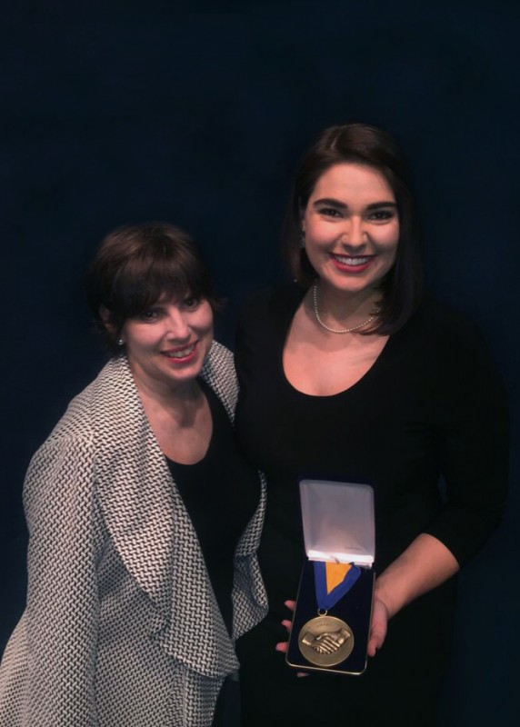 Breanna Swims, right, UA alumna and recipient of a Sustained Dialogue Institute National Dialogue Award for 2016, poses with mentor and nominator Lane McLelland, director of the Crossroads Community Center at UA and a former National Dialogue Award winner, at the 3rd Annual National Dialogue Awards ceremony, which was held Nov. 17 at the National Press Club in Washington, D.C.